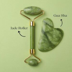 Jade Roller & Gua Sha Tool Neck Massager Natural Himalayan Stone for Face Neck Healing Skin Wrinkles & Serum Application
