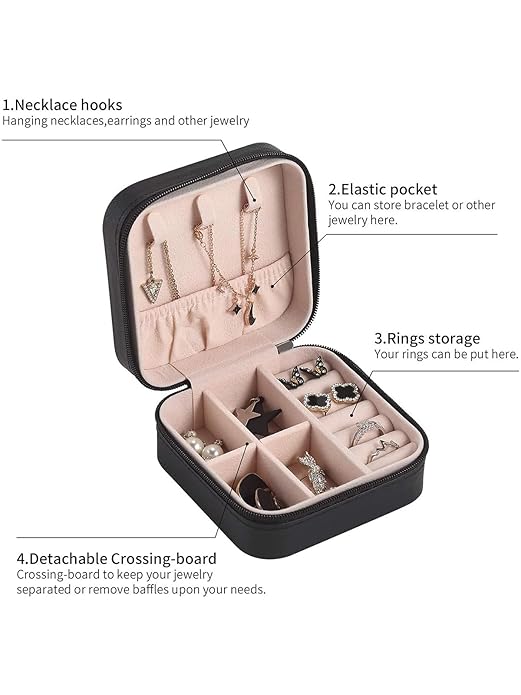 Small Jewelry Storage Box Pu Leather With Mini Portable Organizer, Zipper Travel case For rings Earrings necklace bracelets Decorative Box - Image 3