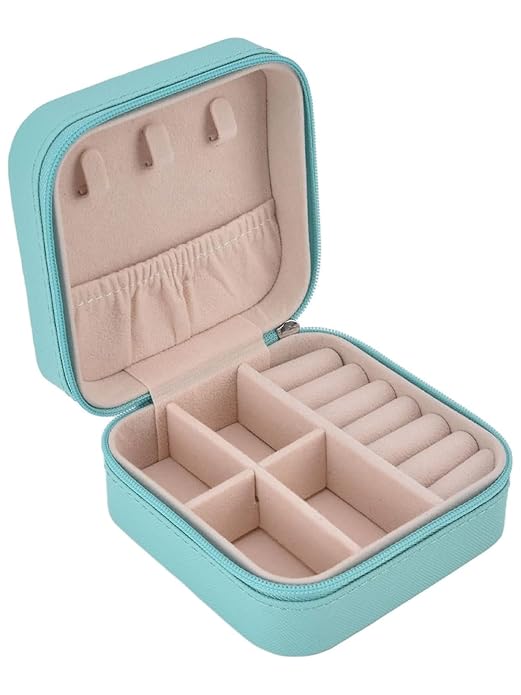 Small Jewelry Storage Box Pu Leather With Mini Portable Organizer, Zipper Travel case For rings Earrings necklace bracelets Decorative Box