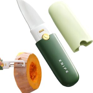 Multi-Functional 2 in 1 (Pack of 1) Stainless Steel Kitchen Knife and Peeler | Portable Peeling Tool with Protective Cover for Fruits, Vegetables, Potato | Travel, Outdoor, Camping, Hiking Use