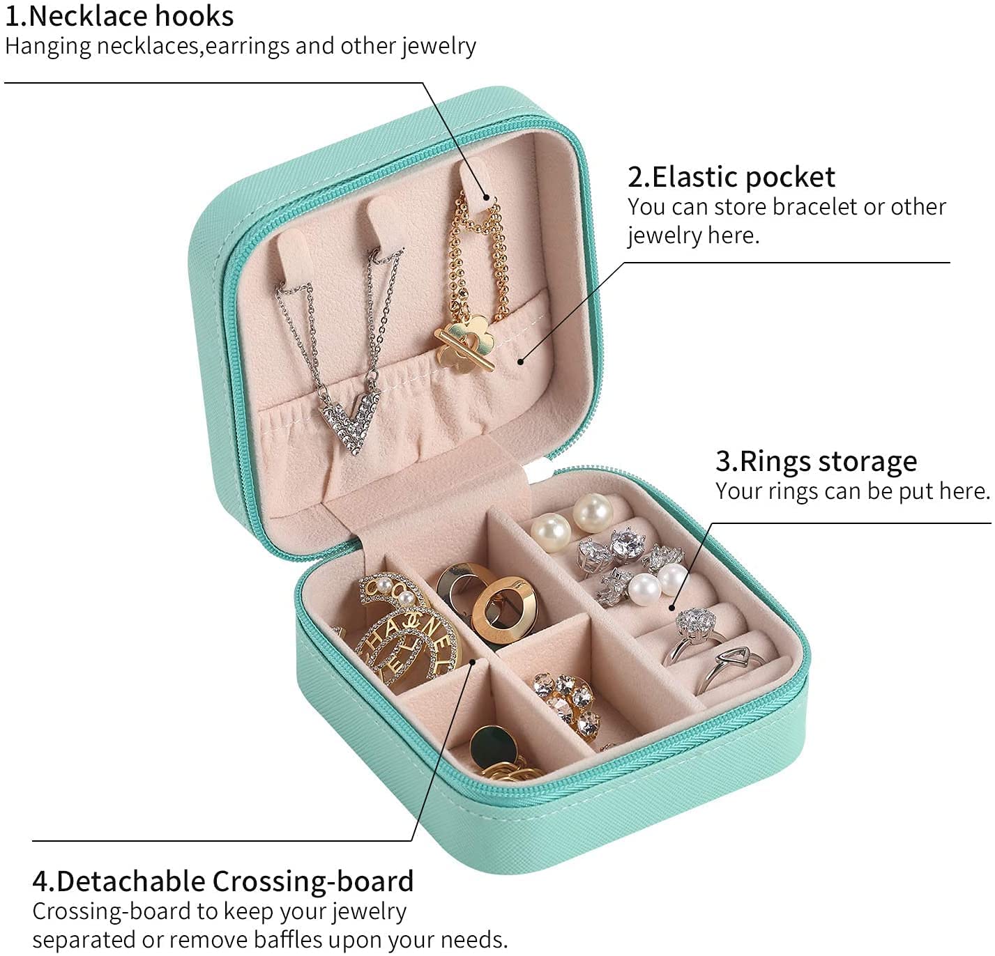 Small Jewelry Storage Box Pu Leather With Mini Portable Organizer, Zipper Travel case For rings Earrings necklace bracelets Decorative Box - Image 5