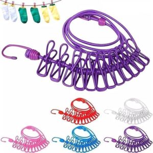 Cloth Drying Rope with 12Hooks , Outdoor Cloth Drying Line, Cloth Rope with Clips, Cloth Hanging Rope, Cloth Hanging Stand (Multicolor)