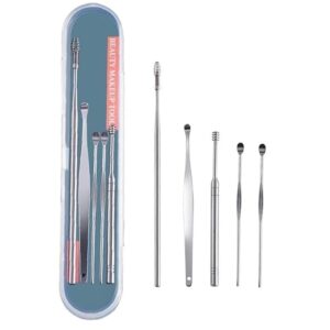 Stainless Steel Ear Wax Cleaner 6pcs With Storage Box, Reusable, Ear wax Remover Tool Kit with Curette Cleaner and Bud Cleaner