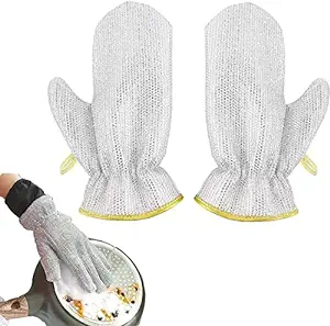 Steel Wired Dish Washing Gloves For Utensils, Dishes, Tiles, Bathroom, Kitchen, Reusable, Pet Grooming Silver Color (Pack of 1 Pair)