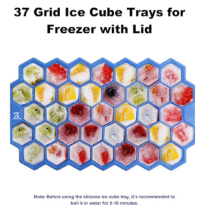 Flexible Silicone Honeycomb Ice Cube Tray (Pack of 2) | 37 Cavity Small Ice Mould for Freezer | Soft Ice Cube Maker for Whiskey, Bar, Fridge, Beverages – BPA Free & Reusable (Multicolor)