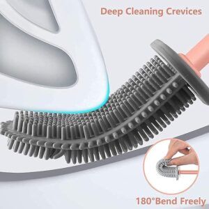 Toilet Brush and Holder Set for Bathroom, Flexible Toilet Cleaning Bowl Brush Head with Silicone Bristles, Compact Size for Storage and Organization (Pack of 1) (Multicolor)