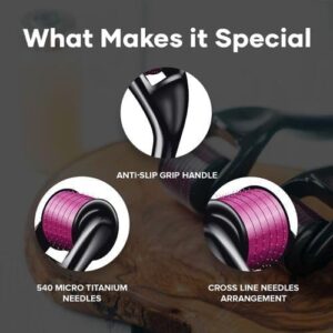 Derma Roller For Hair And Beard Regrowth, 540 Micro 0.5mm Titanium Alloy Needles Reduces Hair Fall & Stimulates Hair Follicles, For Men & Women