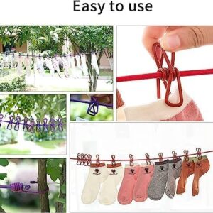 Cloth Drying Rope with 12Hooks , Outdoor Cloth Drying Line, Cloth Rope with Clips, Cloth Hanging Rope, Cloth Hanging Stand (Multicolor)