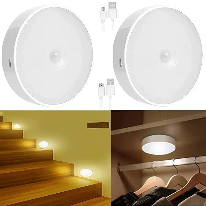 Wireless Motion Sensor Light for Home USB Charging Portable LED Body Induction Lamp with Self Adhesive Magnetic Strip for Wardrobe, Bedroom (Pack of 2) - Image 3