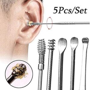 Ear Wax Cleaner 6pcs With Storage Box with Led Ear cleaner, Reusable, Stainless Steel, wax Remover Tool Kit with Curette Cleaner and Bud Cleaner