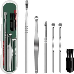 Stainless Steel Ear Wax Cleaner 6pcs With Storage Box, Reusable, Ear wax Remover Tool Kit with Curette Cleaner and Bud Cleaner