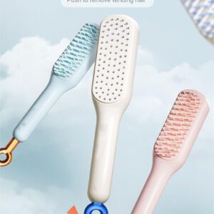 Anti Static Massage Comb with Self Cleaning For Men and women (Pack of 2 ), Retractable Rotary Lift Self-Cleaning Brush, Women's Hair Styling tool (multicolor)