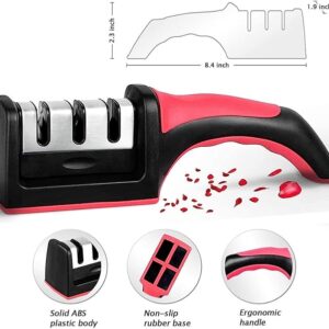 Knife Sharpener for Kitchen | Red Ribbon Pro Heavy Duty Knife Sharpening Tool | 304 Stainless Steel Sharpener for Kitchen & Small Knives (Pack of 1)