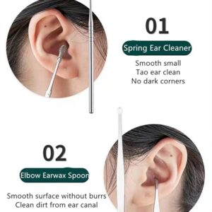 Ear Wax Cleaner 6pcs With Storage Box with Led Ear cleaner, Reusable, Stainless Steel, wax Remover Tool Kit with Curette Cleaner and Bud Cleaner