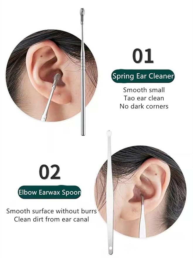 Ear Wax Cleaner 6pcs With Storage Box with Led Ear cleaner, Reusable, Stainless Steel, wax Remover Tool Kit with Curette Cleaner and Bud Cleaner - Image 6