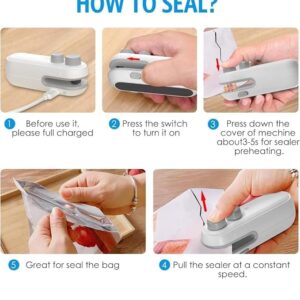 Portable Mini Sealing Machine, Handheld Packet Sealer For Food, Snacks, chips, Plastic Bag 2 in One With Cutter and USB Type C, Rechargeable (Multicolor)