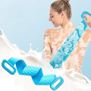 Silicone Body Back Scrubber, Double Sided Bath Belt For Deep Cleaning & Exfoliating Dead Skin, Suitable For All Skin Types, Durable (Multicolor) (Pack of 1)