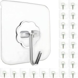 Heavy Duty Self Adhesive Stainless Hooks (Pack of 20) , Transparent Waterproof And Oilproof Wall Hooks For Kitchen Bathroom, Door Home Improvement Utility Hanger