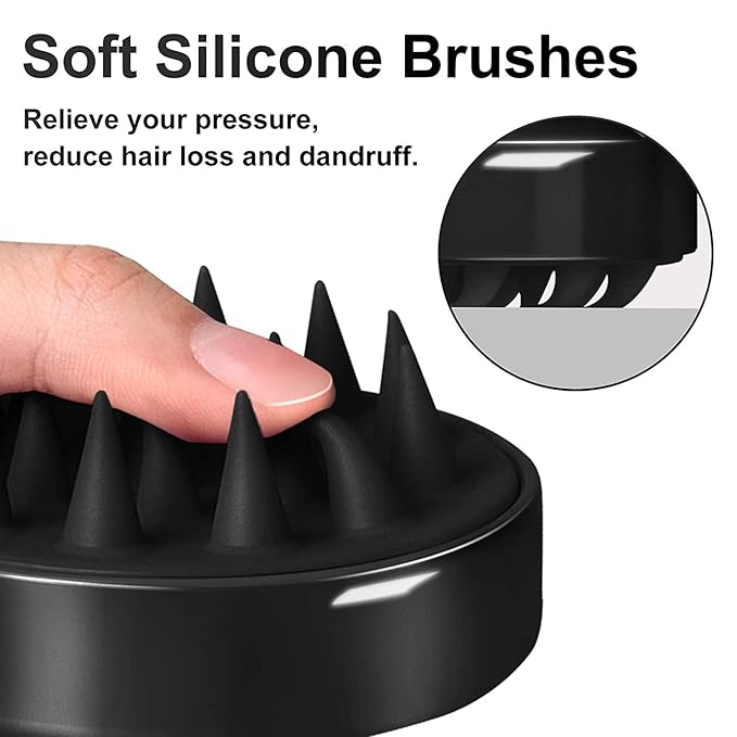 Hair Scalp Massager Shampoo Brush, Silicone Soft Bristles For Head Massaging and Washing, Anti-dandruff Removal Brush, Comb With Handle (Multicolor) (Black, Pack of 1) - Image 8