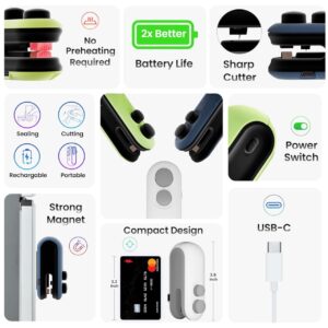 Portable Mini Sealing Machine, Handheld Packet Sealer For Food, Snacks, chips, Plastic Bag 2 in One With Cutter and USB Type C, Rechargeable (Multicolor)