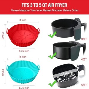 Air Fryer Liners Pot with Ear Handles | Non-Stick Reusable Silicone Basket, Heat-Resistant Baking Tray for Oven & Air Fryer Accessories (Multicolor, 8 Inch, Pack of 2)