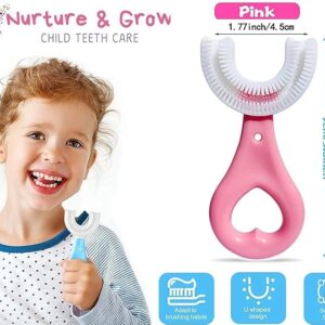 U Shaped Toothbrush for Kids (Pack of 2), Food Grade Soft Silicone Brush Head, 360° Oral Teeth Cleaning Tools, Children Infant U Shape Manual Toothbrush