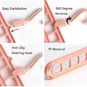 Magic 9 Holes Clothes Hanger, Wardrobe Storage Organizer , Heavy Duty Anti Skid Plastic with 360º Swivel Hook, Essential Closet Space Saver (Multicolor) (Pack of 4)