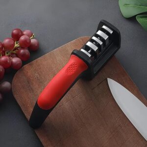 Knife Sharpener for Kitchen | Red Ribbon Pro Heavy Duty Knife Sharpening Tool | 304 Stainless Steel Sharpener for Kitchen & Small Knives (Pack of 1)
