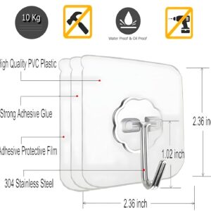 Heavy Duty Self Adhesive Stainless Hooks (Pack of 20) , Transparent Waterproof And Oilproof Wall Hooks For Kitchen Bathroom, Door Home Improvement Utility Hanger