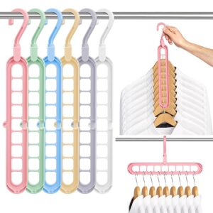 Magic 9 Holes Clothes Hanger, Wardrobe Storage Organizer , Heavy Duty Anti Skid Plastic with 360º Swivel Hook, Essential Closet Space Saver (Multicolor) (Pack of 4)