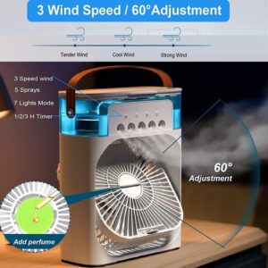 Portable Mini Air Cooler for Room Cooling | Arctic Mini AC Fan with 7-Color LED Light, 3 Wind Speeds, 3 Spray Modes, Timer (1/2/3 H) | Ideal for Office, Home, Dorm & Travel (Multicolor)