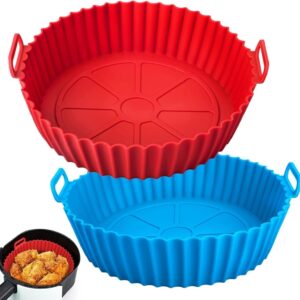 Air Fryer Liners Pot with Ear Handles | Non-Stick Reusable Silicone Basket, Heat-Resistant Baking Tray for Oven & Air Fryer Accessories (Multicolor, 8 Inch, Pack of 2)