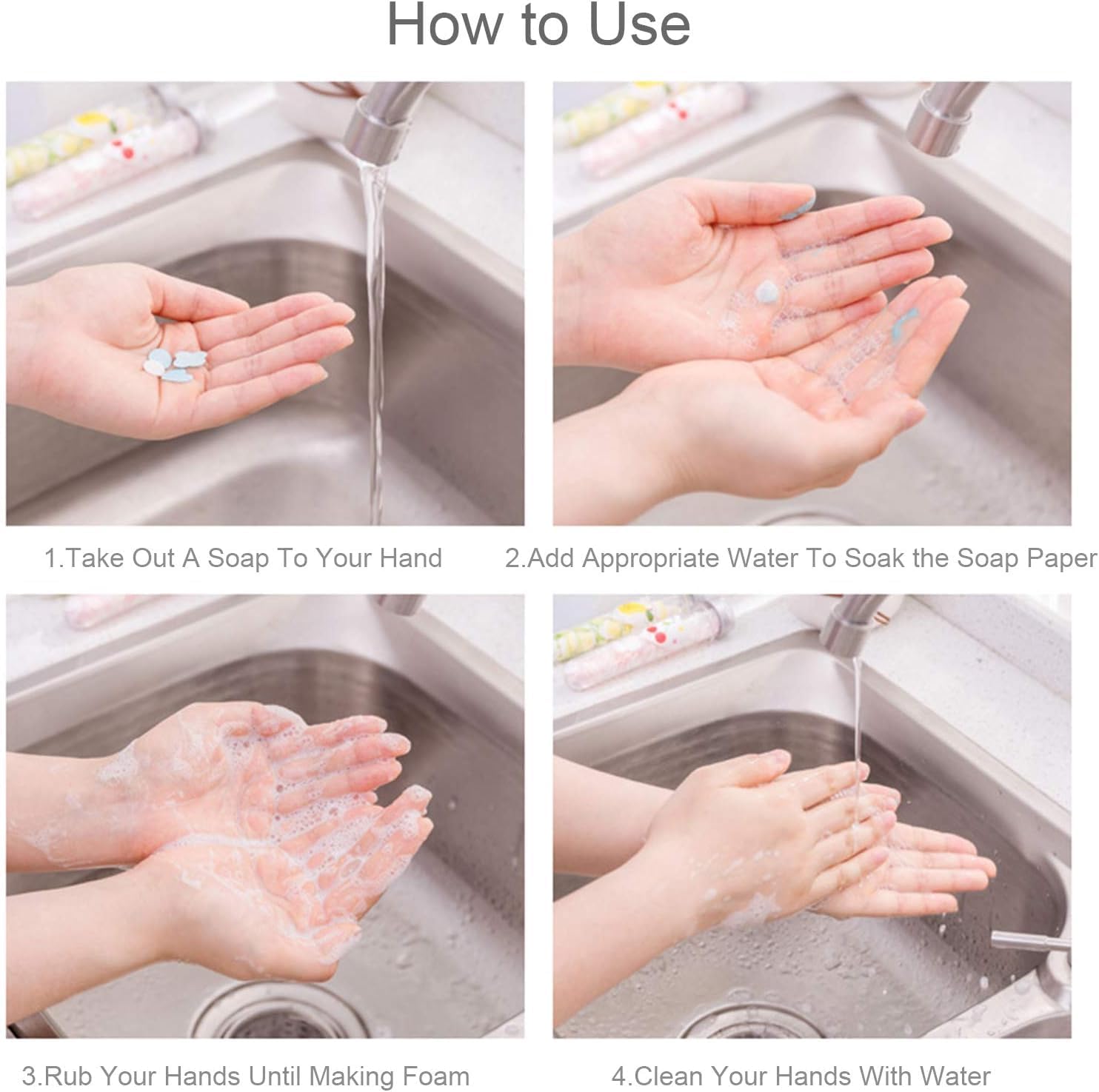 Mini Soap Paper Sheets (Pack of 4) , Portable Dissolvable Soap with Flower Petal Design in Tube | Travel-Friendly Pocket Soap for Handwashing & Hygiene - Image 9