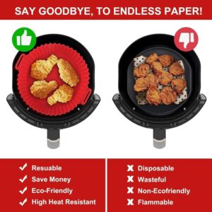 Air Fryer Liners Pot with Ear Handles | Non-Stick Reusable Silicone Basket, Heat-Resistant Baking Tray for Oven & Air Fryer Accessories (Multicolor, 8 Inch, Pack of 2)
