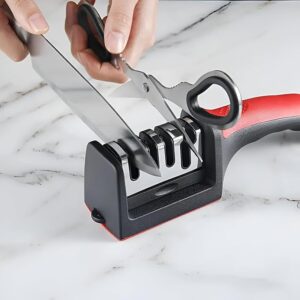 Knife Sharpener for Kitchen | Red Ribbon Pro Heavy Duty Knife Sharpening Tool | 304 Stainless Steel Sharpener for Kitchen & Small Knives (Pack of 1)