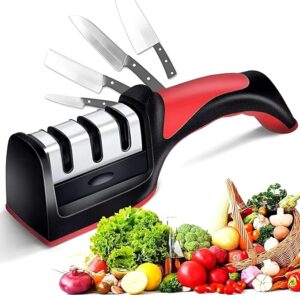 Knife Sharpener for Kitchen | Red Ribbon Pro Heavy Duty Knife Sharpening Tool | 304 Stainless Steel Sharpener for Kitchen & Small Knives (Pack of 1)