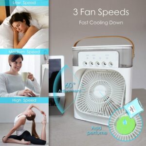 Portable Mini Air Cooler for Room Cooling | Arctic Mini AC Fan with 7-Color LED Light, 3 Wind Speeds, 3 Spray Modes, Timer (1/2/3 H) | Ideal for Office, Home, Dorm & Travel (Multicolor)
