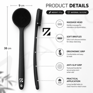 Silicone Body & Back Massage Brush – Long Handle Bath Brush