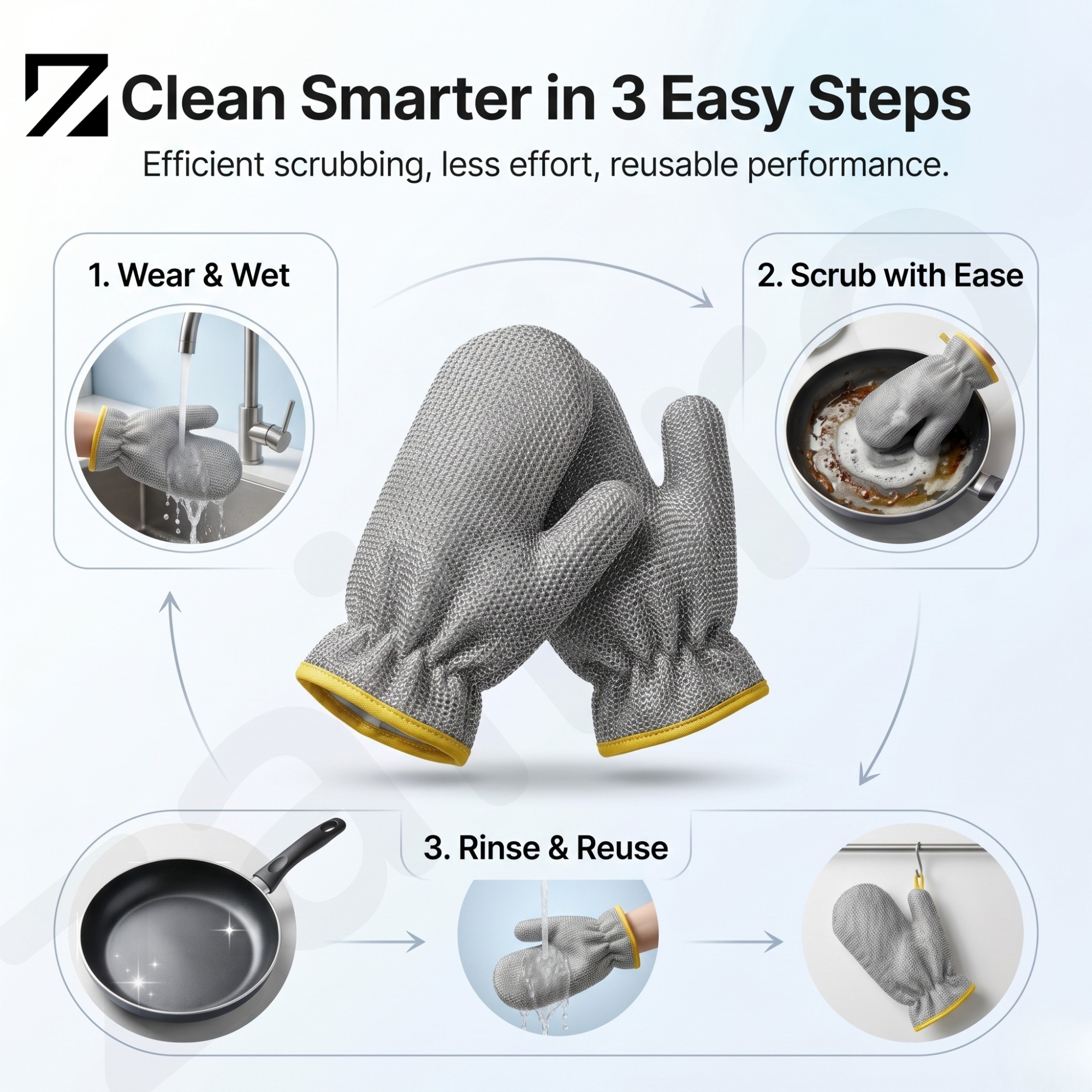Silver Wire Dishwashing Gloves – Reusable Scrubber Gloves (1 Pair) - Image 3