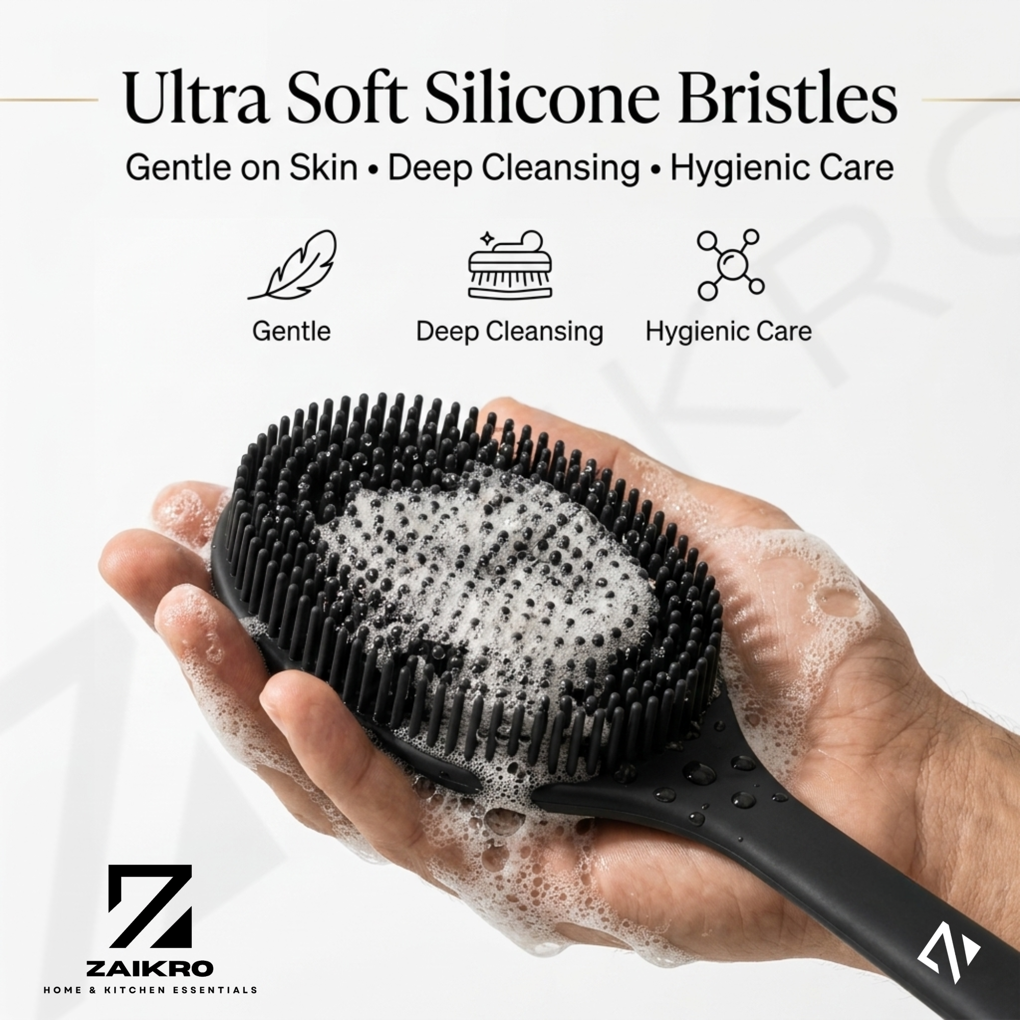Silicone Body & Back Massage Brush – Long Handle Bath Brush - Image 3