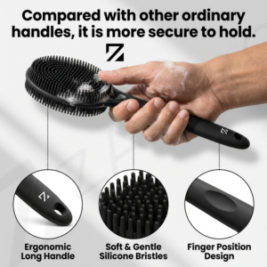 Silicone Body & Back Massage Brush – Long Handle Bath Brush