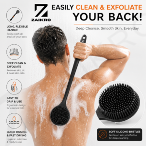 Silicone Body & Back Massage Brush – Long Handle Bath Brush