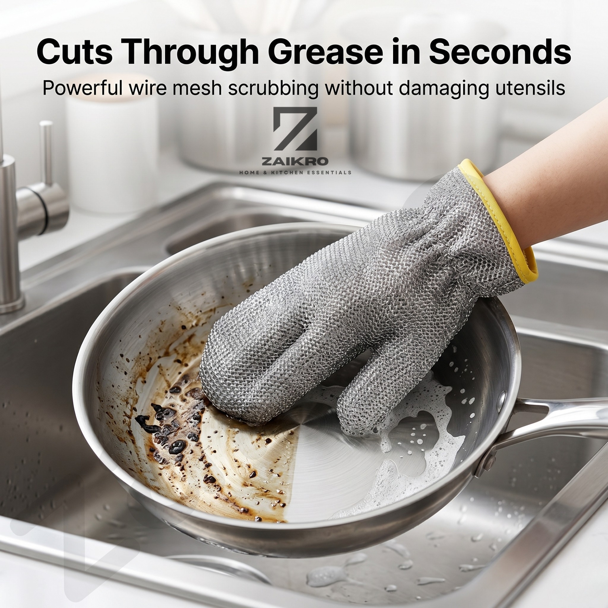 Silver Wire Dishwashing Gloves – Reusable Scrubber Gloves (1 Pair) - Image 6