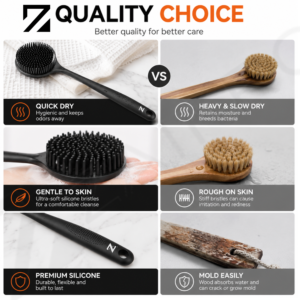 Silicone Body & Back Massage Brush – Long Handle Bath Brush