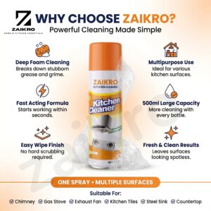 ZAIKRO Bubble Foam Cleaner Spray – Kitchen & Chimney Degreaser (500ml)
