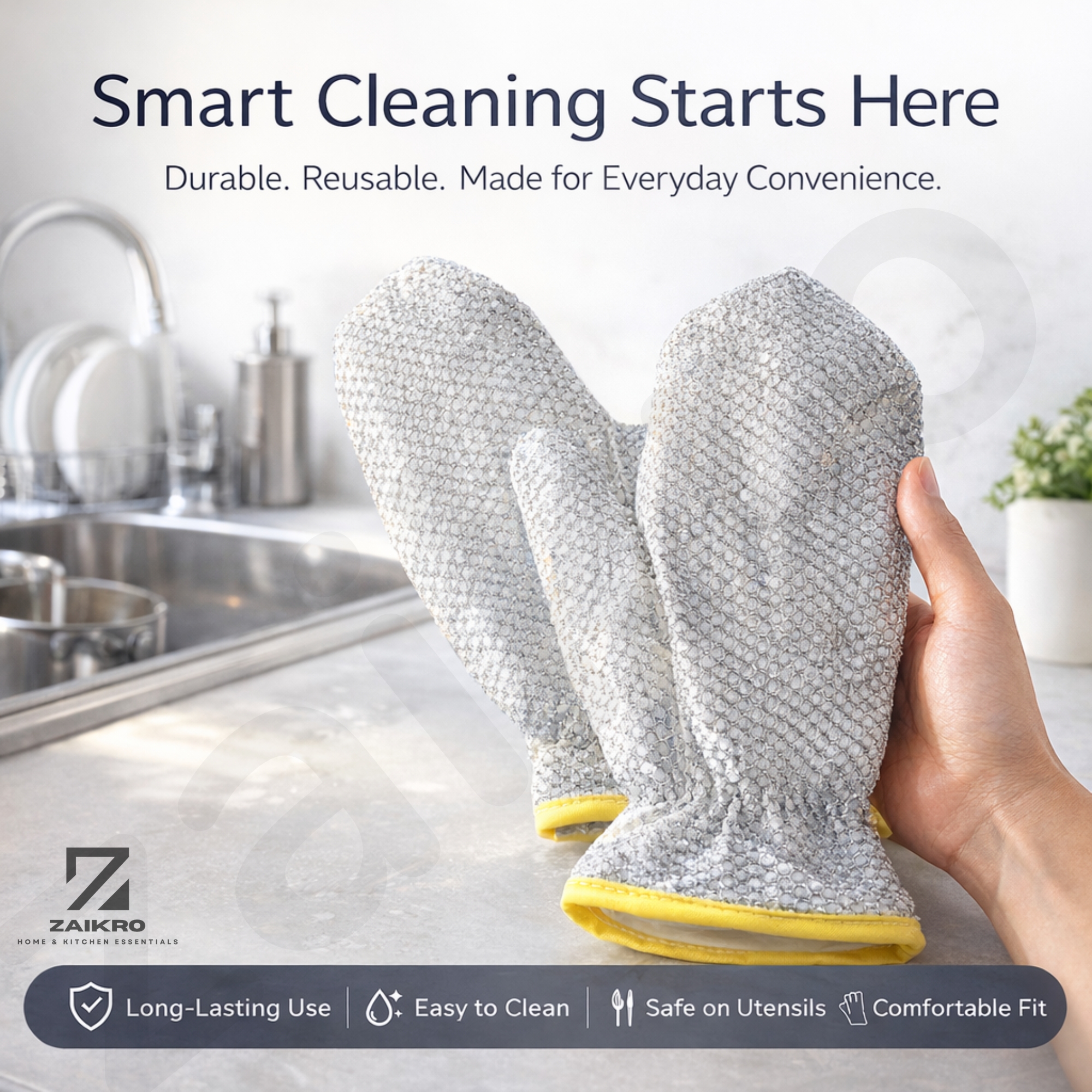 Silver Wire Dishwashing Gloves – Reusable Scrubber Gloves (1 Pair) - Image 7