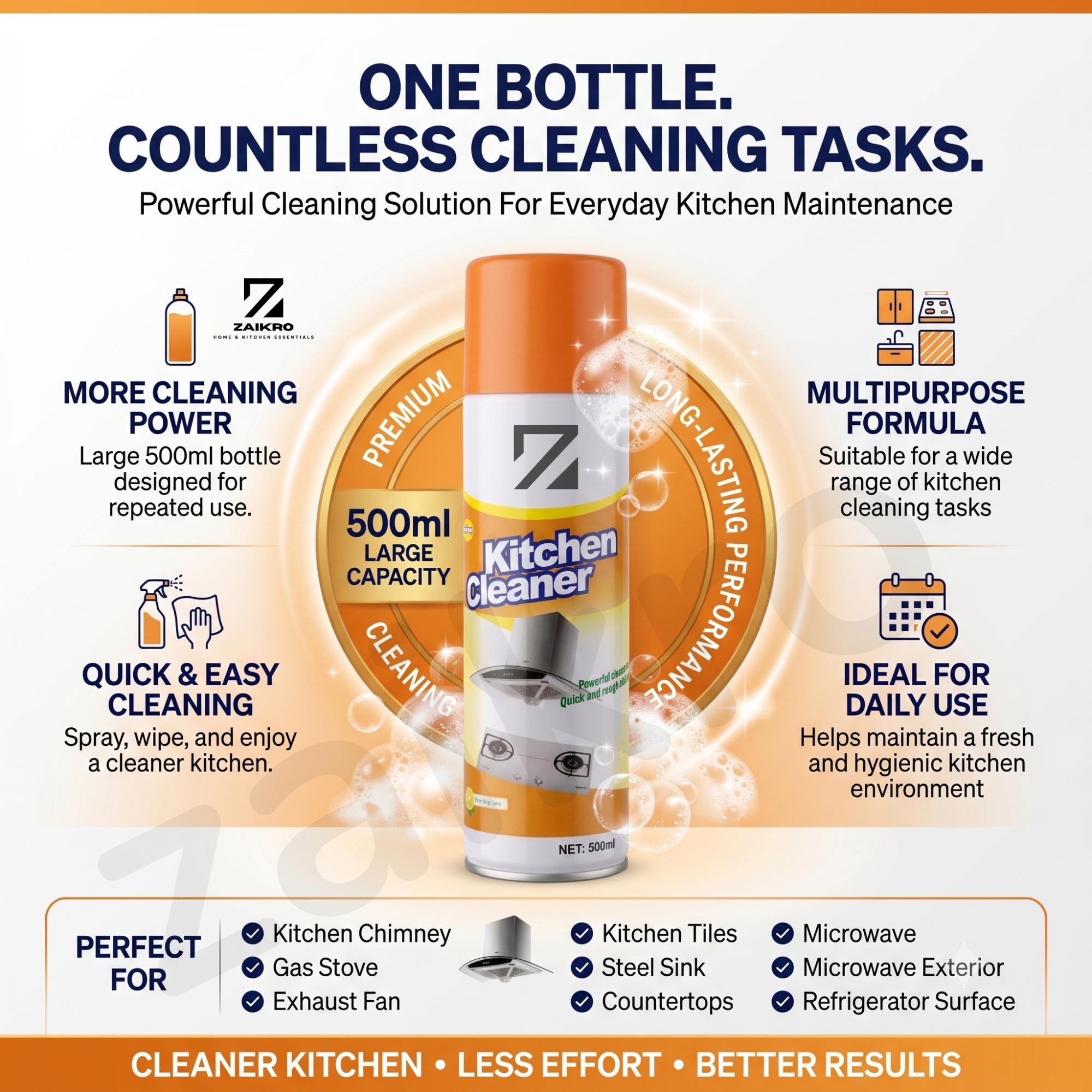 ZAIKRO Bubble Foam Cleaner Spray – Kitchen & Chimney Degreaser (500ml) - Image 8